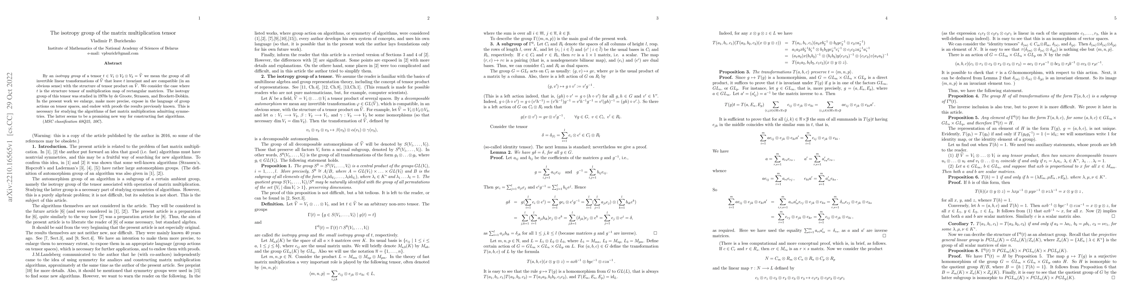 Thumbnail for The isotropy group of the matrix multiplication tensor