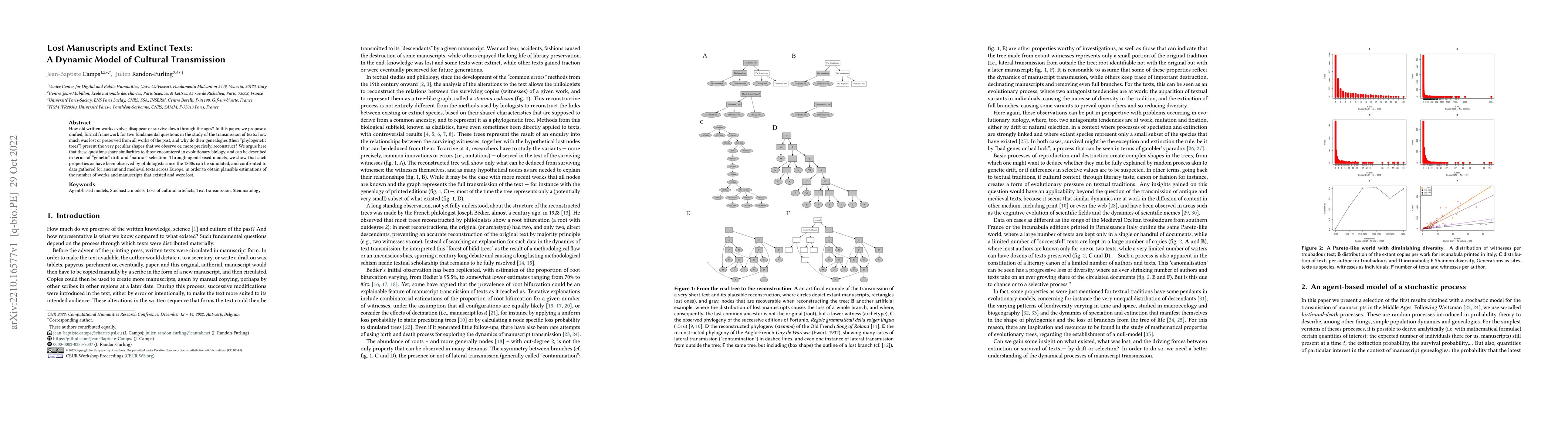 Thumbnail for Lost Manuscripts and Extinct Texts: A Dynamic Model of Cultural
  Transmission