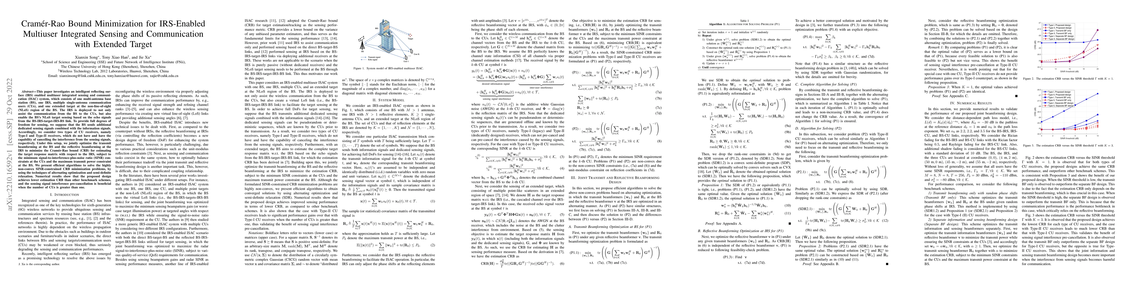 Thumbnail for Cram\'er-Rao Bound Minimization for IRS-Enabled Multiuser Integrated
  Sensing and Communication with Extended Target