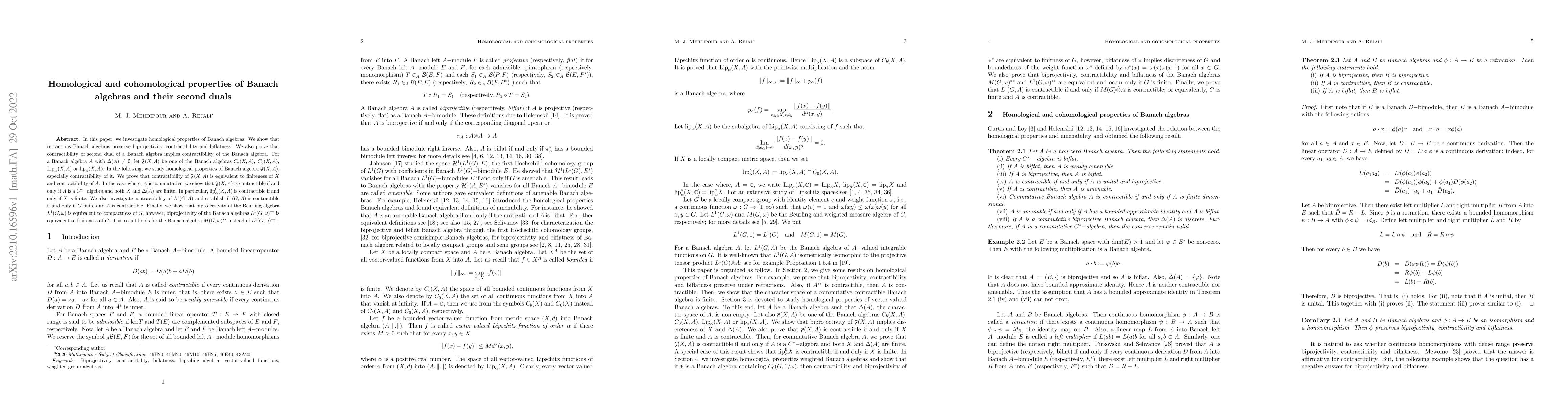 Thumbnail for Homological and cohomological properties of Banach algebras and their
  second duals