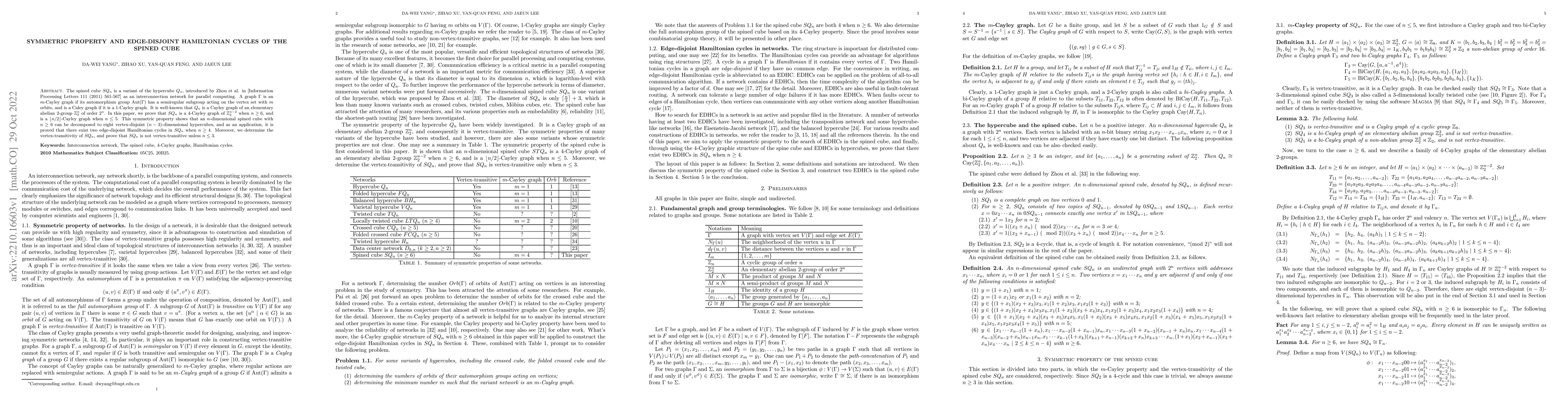 Thumbnail for Symmetric property and edge-disjoint Hamiltonian cycles of the spined
  cube