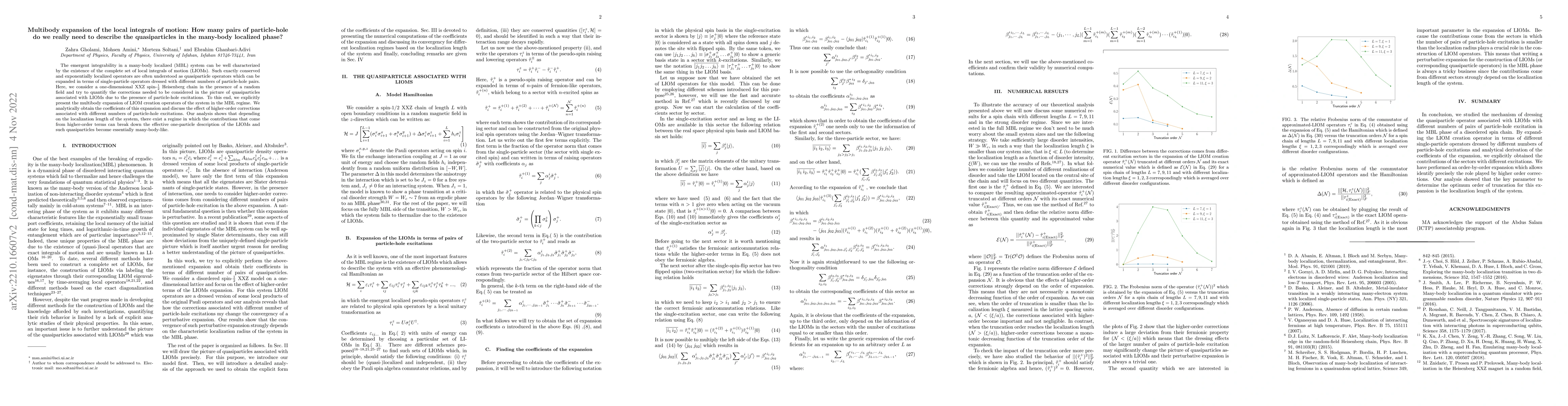 Thumbnail for Multibody expansion of the local integrals of motion: How many pairs of
  particle-hole do we really need to describe the quasiparticles in the
  many-body localized phase?