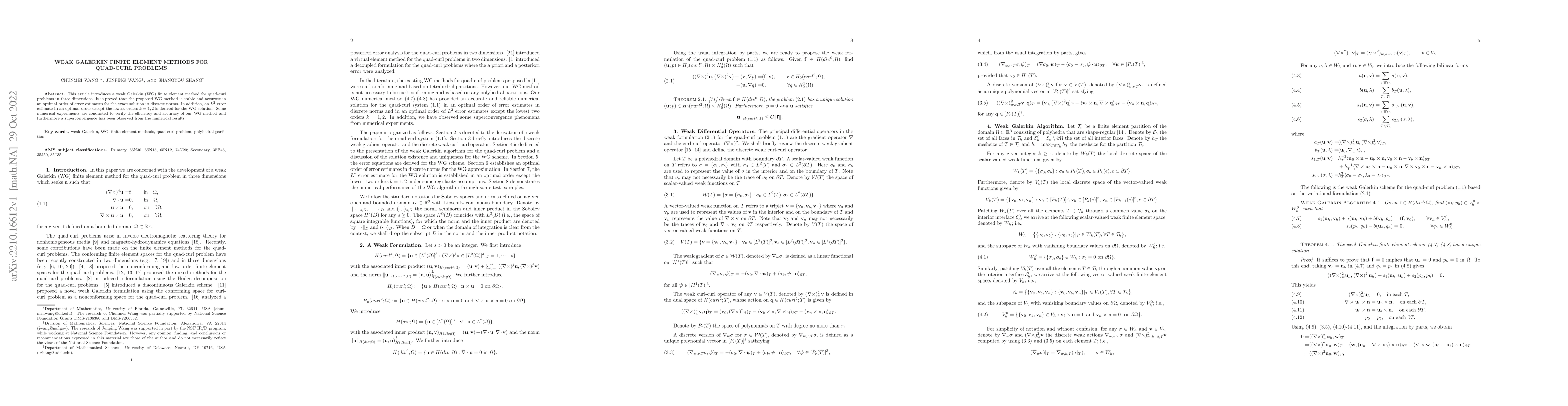 Thumbnail for Weak Galerkin Finite Element Methods for Quad-Curl Problems