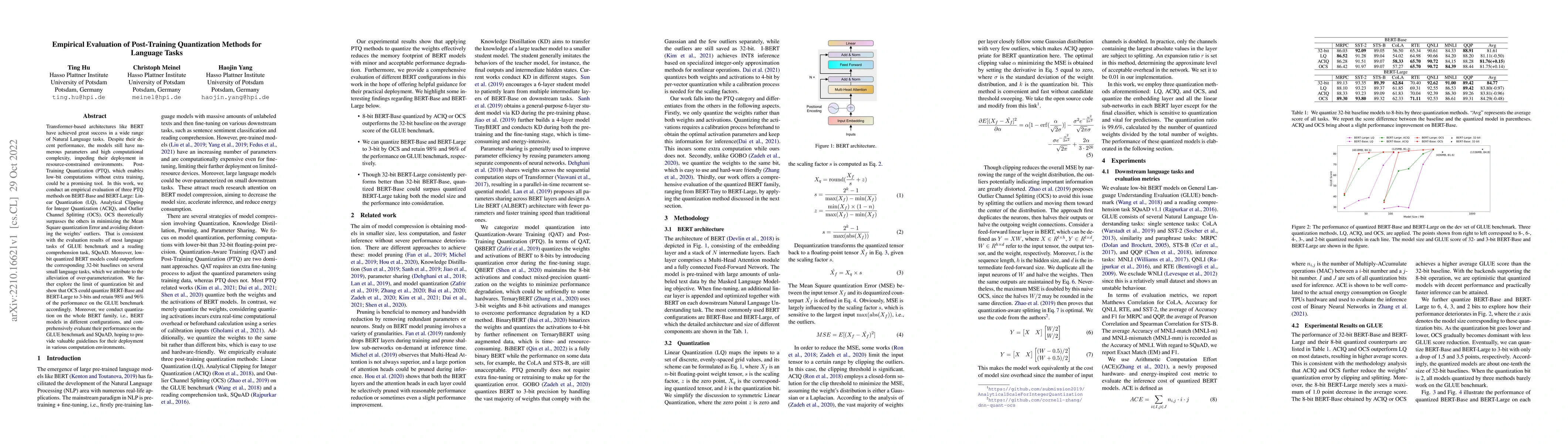 Thumbnail for Empirical Evaluation of Post-Training Quantization Methods for Language
  Tasks