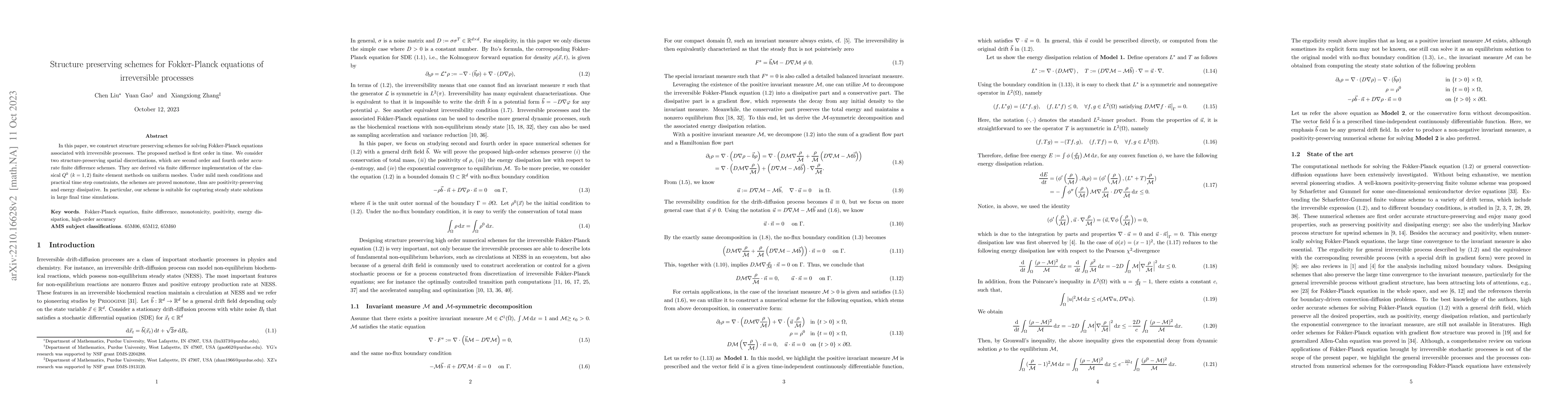 Thumbnail for Structure preserving schemes for Fokker-Planck equations of irreversible
  processes