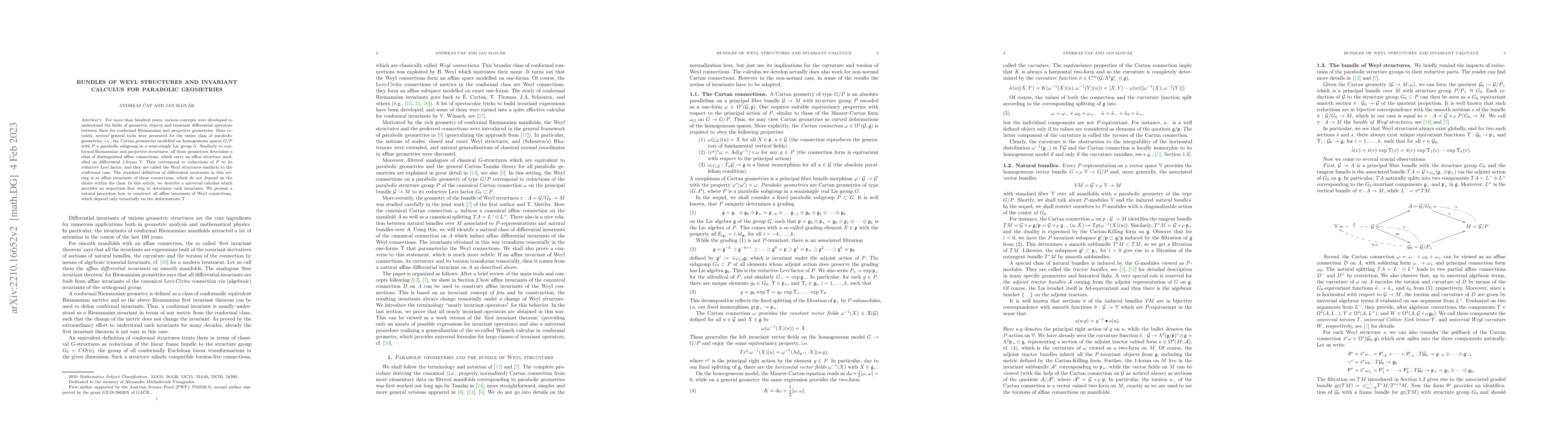 Thumbnail for Bundles of Weyl structures and invariant calculus for parabolic
  geometries