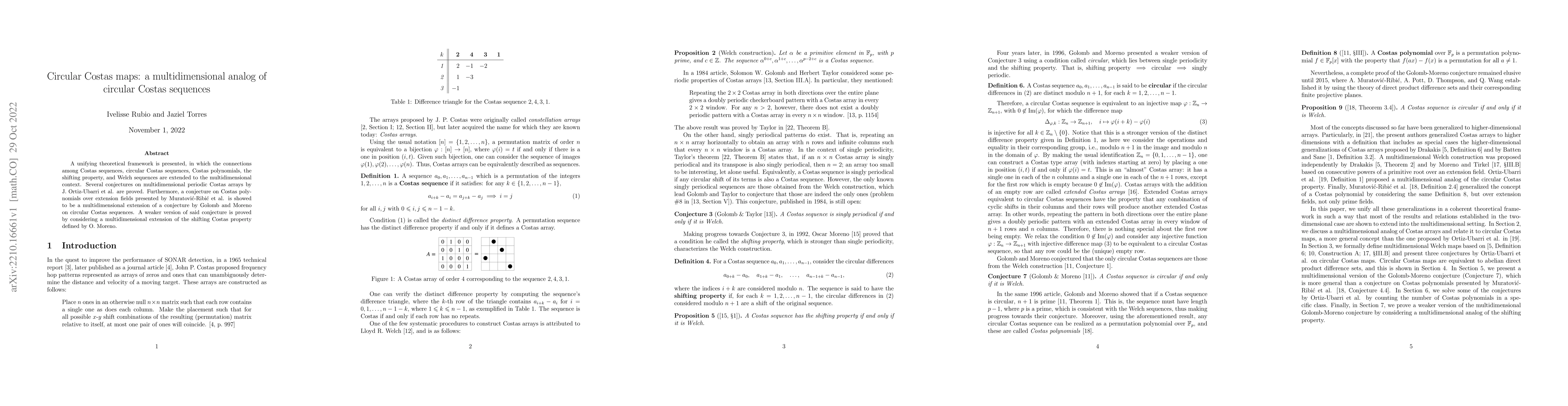 Thumbnail for Circular Costas maps: a multidimensional analog of circular Costas
  sequences