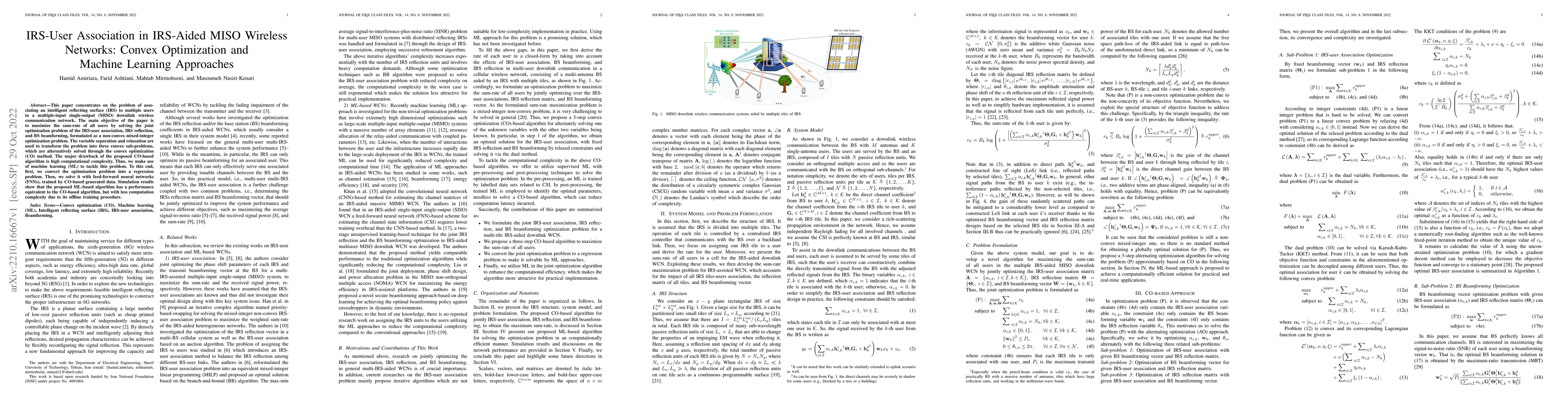 Thumbnail for IRS-User Association in IRS-Aided MISO Wireless Networks: Convex
  Optimization and Machine Learning Approaches