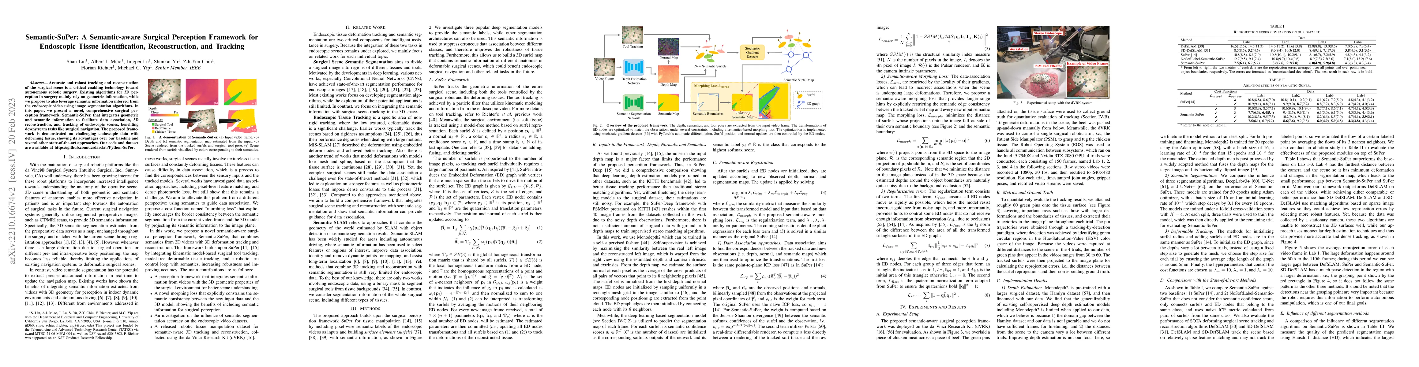 Thumbnail for Semantic-SuPer: A Semantic-aware Surgical Perception Framework for
  Endoscopic Tissue Identification, Reconstruction, and Tracking