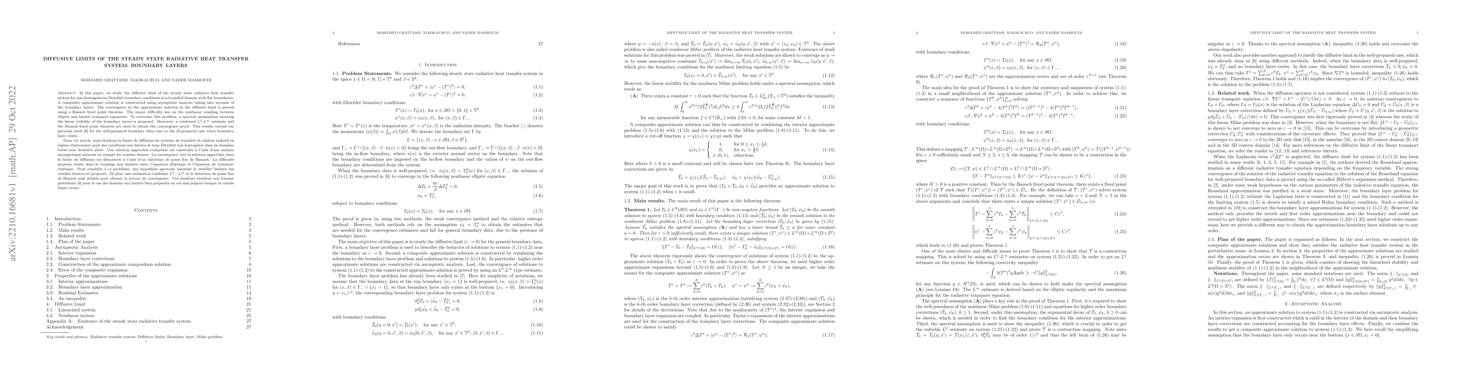 Thumbnail for Diffusive limits of the steady state radiative heat transfer system:
  Boundary layers