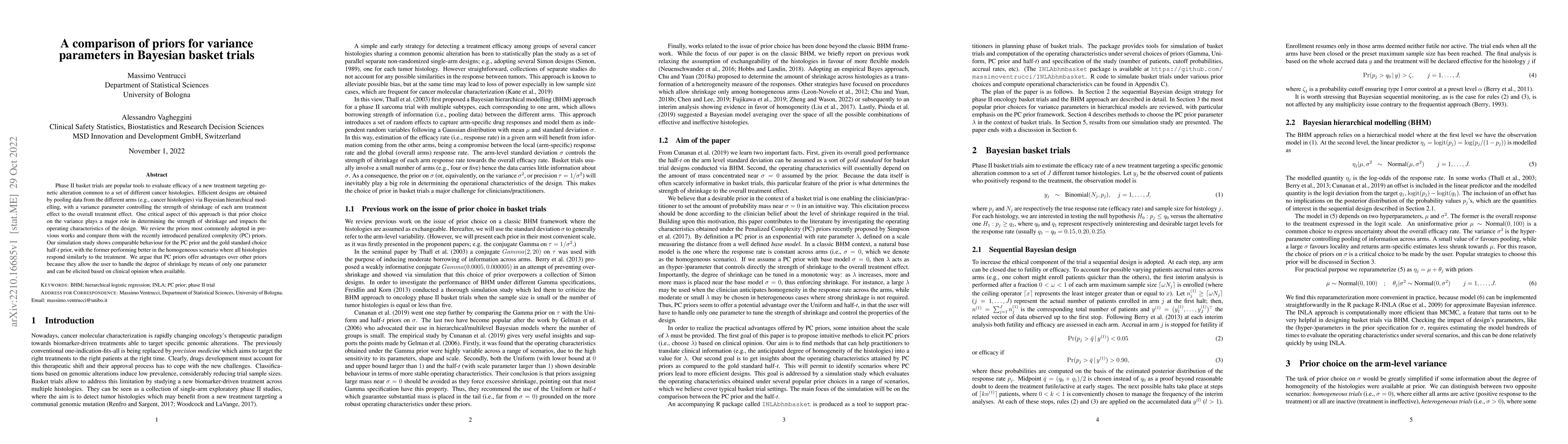 Thumbnail for A comparison of priors for variance parameters in Bayesian basket trials