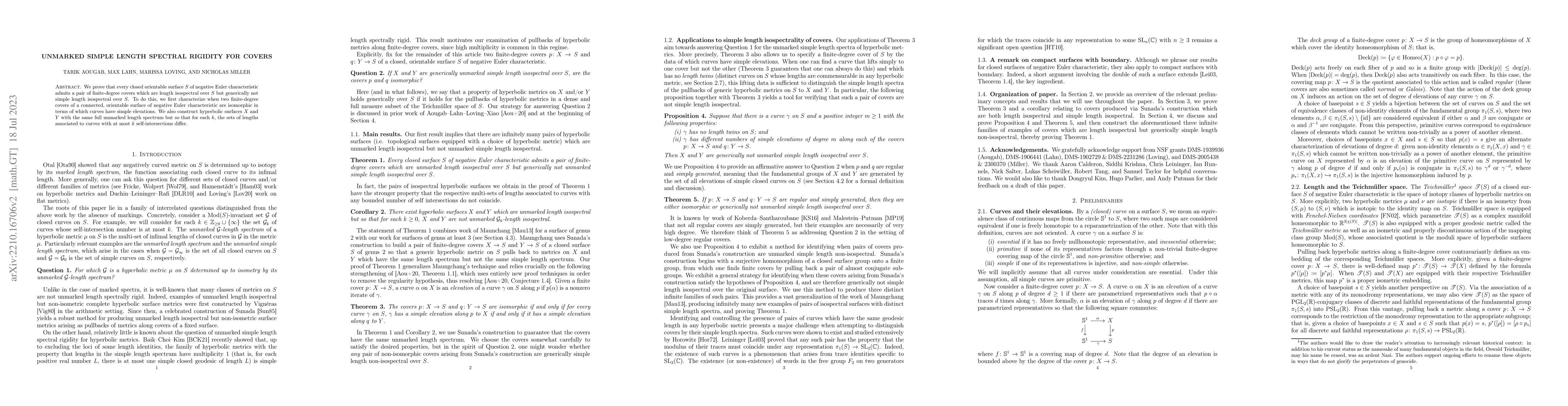 Thumbnail for Unmarked simple length spectral rigidity for covers
