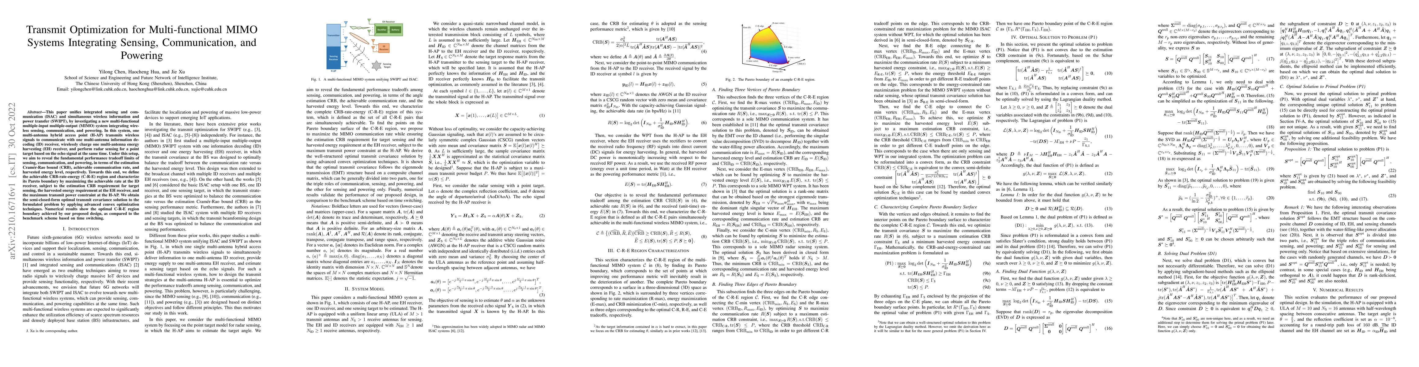 Thumbnail for Transmit Optimization for Multi-functional MIMO Systems Integrating
  Sensing, Communication, and Powering