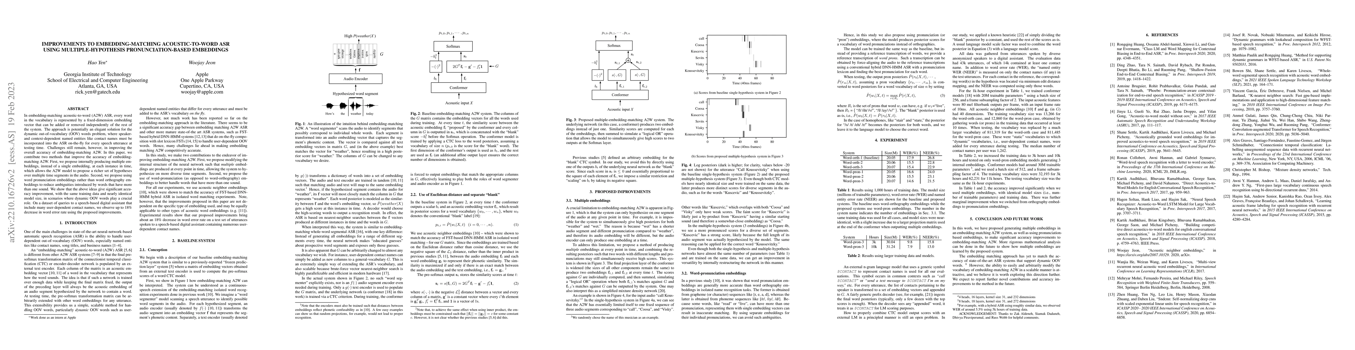 Thumbnail for Improvements to Embedding-Matching Acoustic-to-Word ASR Using
  Multiple-Hypothesis Pronunciation-Based Embeddings