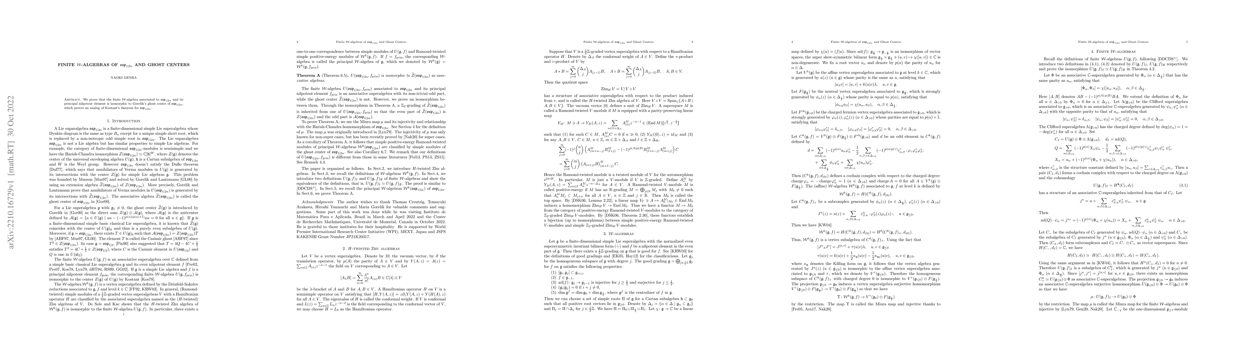 Thumbnail for Finite $\mathcal{W}$-algebras of $\mathfrak{osp}_{1|2n}$ and Ghost
  centers