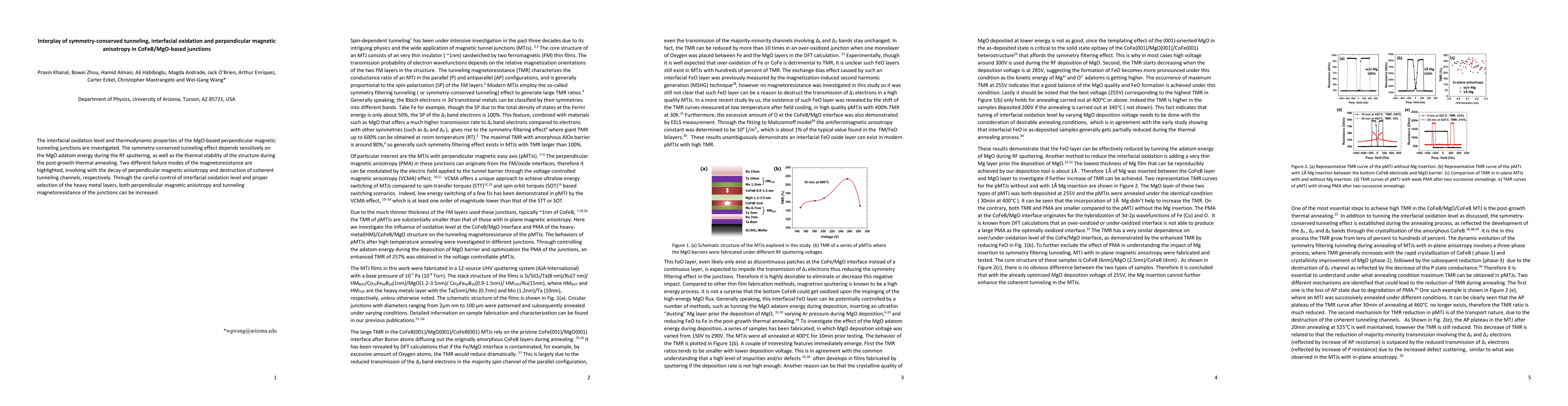 Thumbnail for Interplay of symmetry-conserved tunneling, interfacial oxidation and
  perpendicular magnetic anisotropy in CoFeB/MgO-based junctions