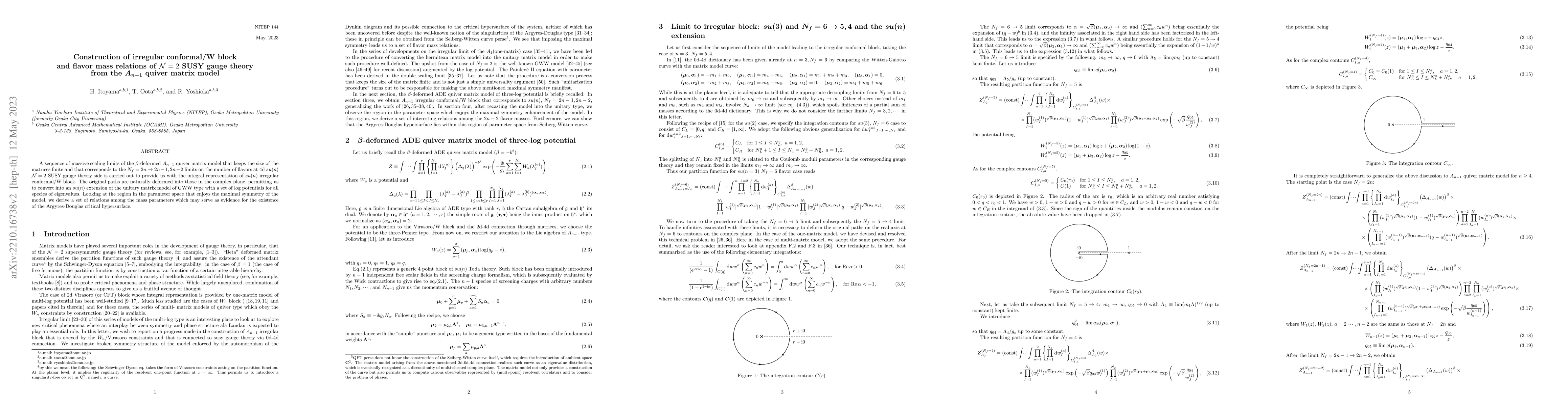 Thumbnail for Construction of irregular conformal/W block and flavor mass relations of
  $\mathcal{N}=2$ SUSY gauge theory from the $A_{n-1}$ quiver matrix model