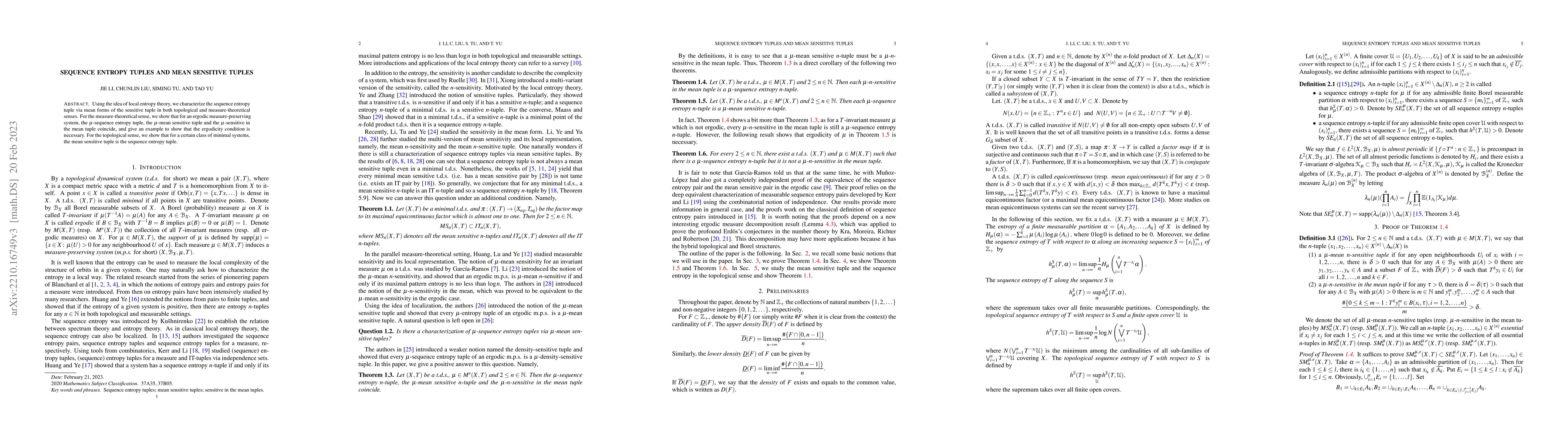 Thumbnail for Sequence entropy tuples and mean sensitive tuples
