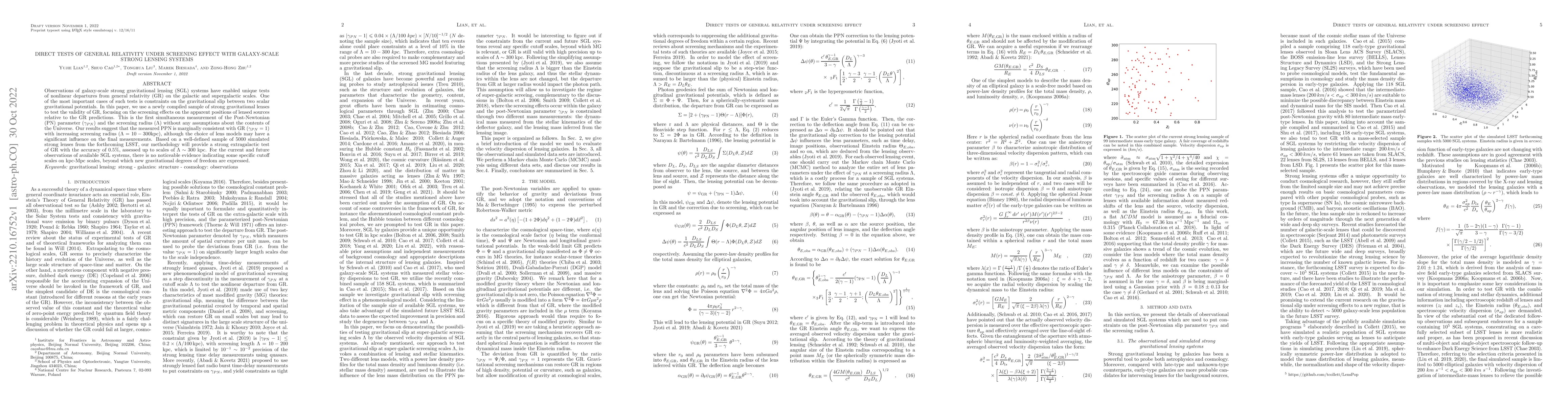 Thumbnail for Direct tests of General Relativity under screening effect with
  galaxy-scale strong lensing systems