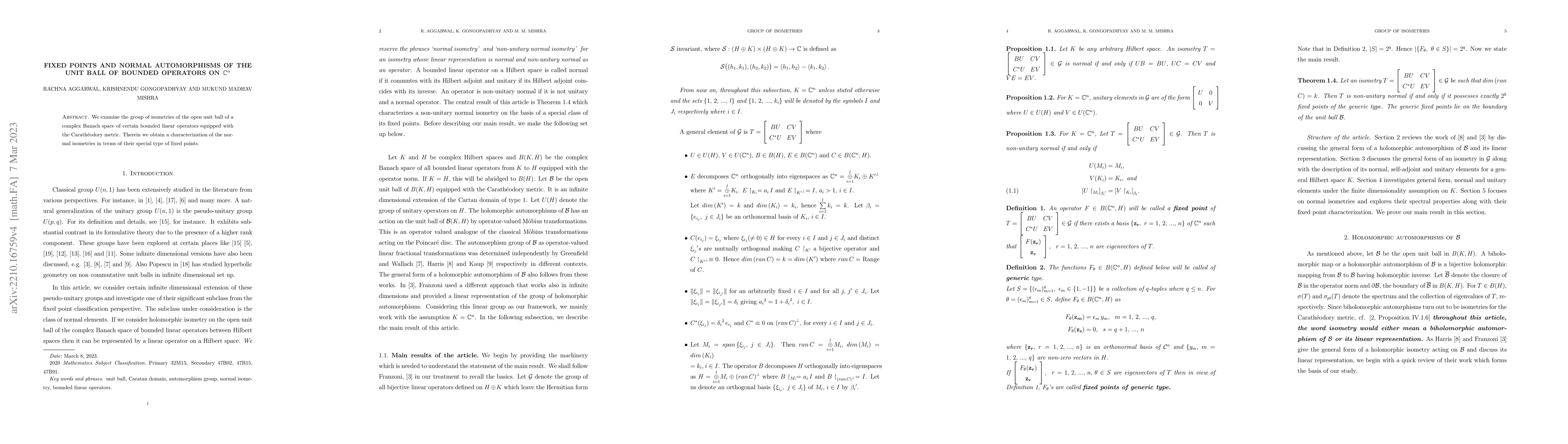 Thumbnail for Fixed points and normal automorphisms of the unit ball of bounded
  operators on $\mathbb{C}^n$