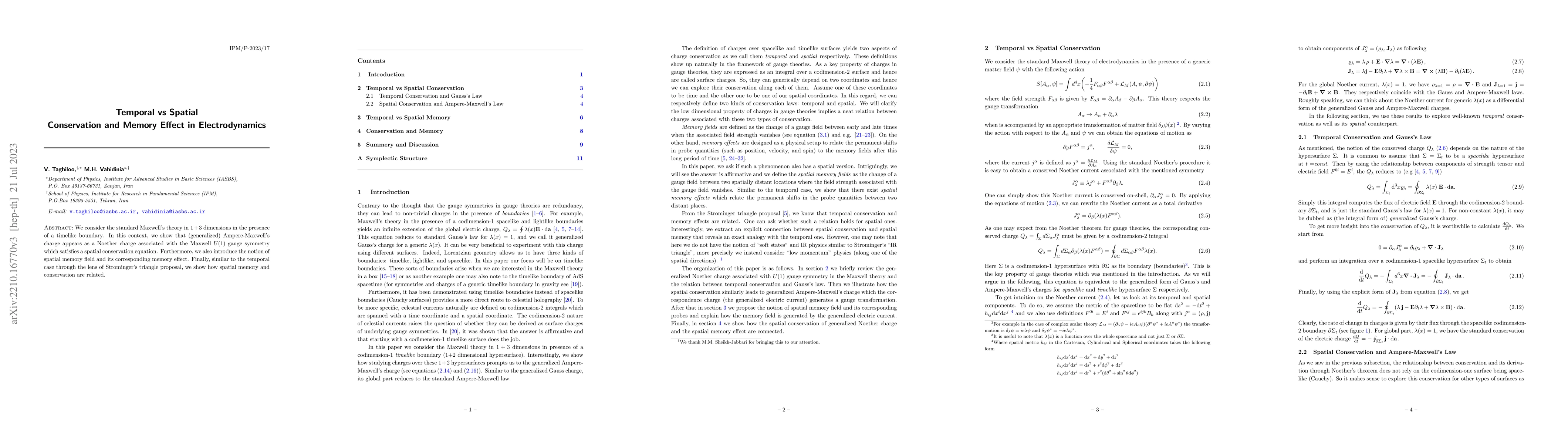 Thumbnail for Temporal vs Spatial Conservation and Memory Effect in Electrodynamics