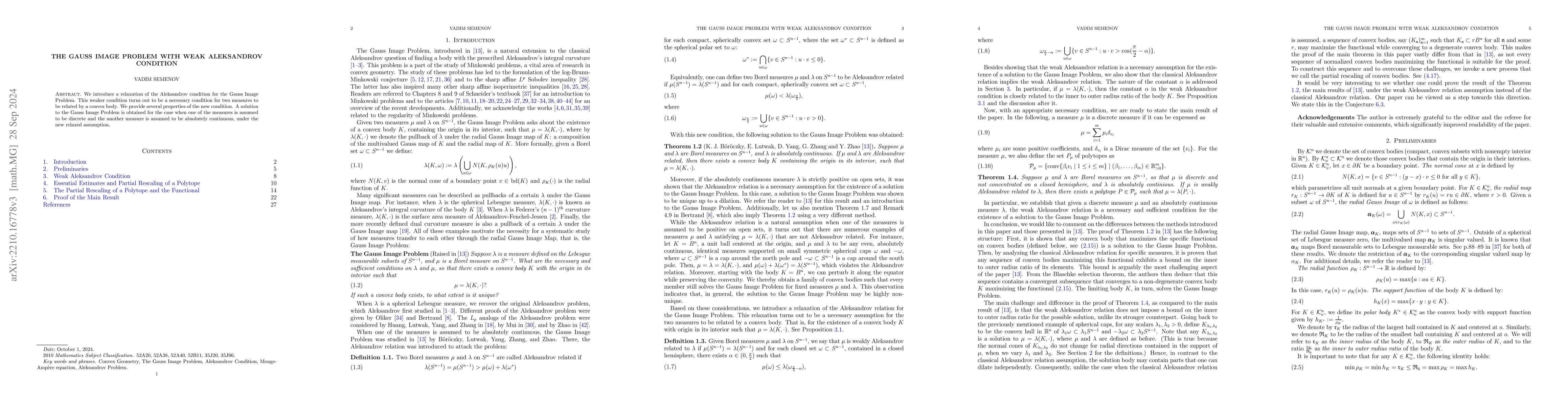 Thumbnail for The Gauss Image Problem with Weak Aleksandrov Condition