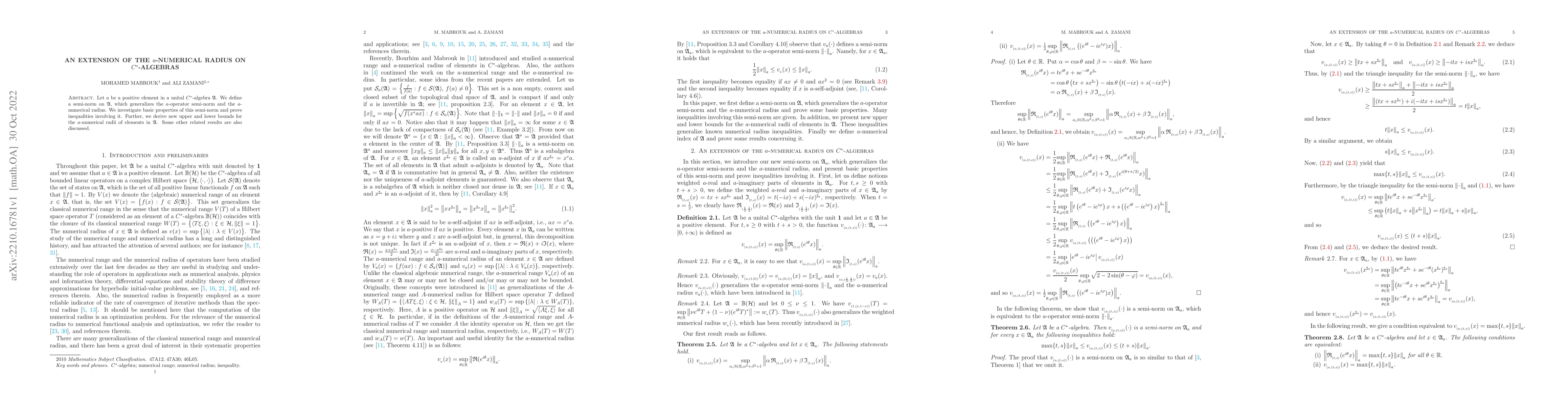 Thumbnail for An extension of the $a$-numerical radius on $C^*$-algebras