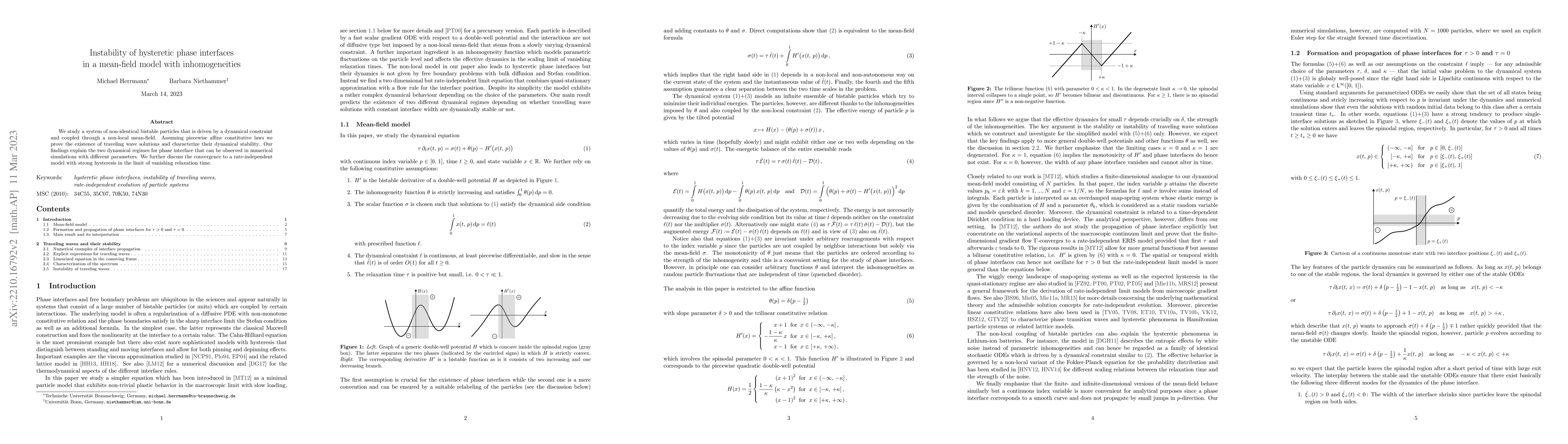 Thumbnail for Instability of hysteretic phase interfaces in a mean-field model with
  inhomogeneities