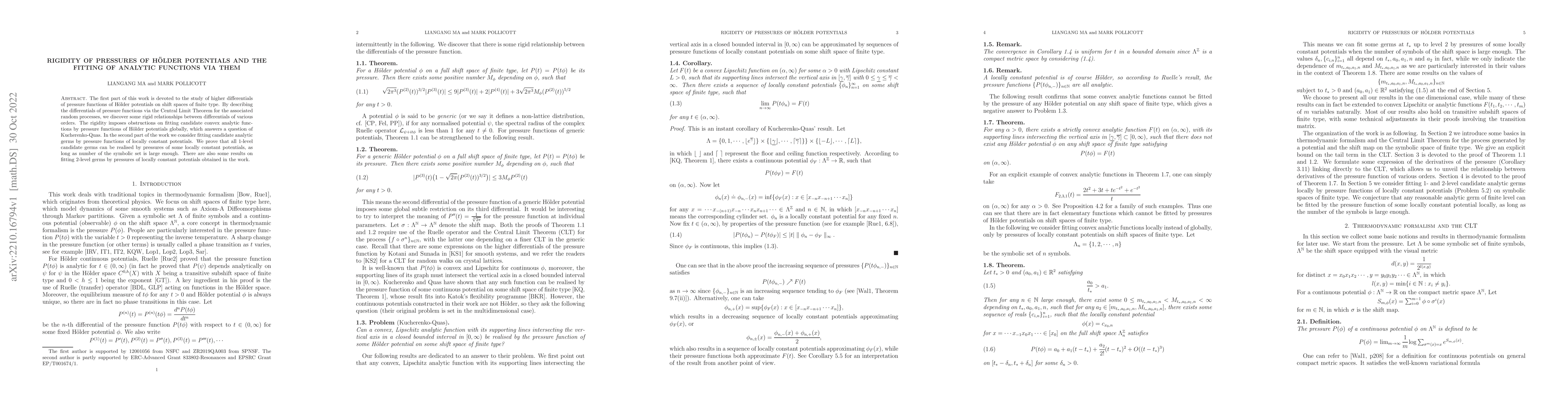 Thumbnail for Rigidity of pressures of H\"older potentials and the fitting of analytic
  functions via them