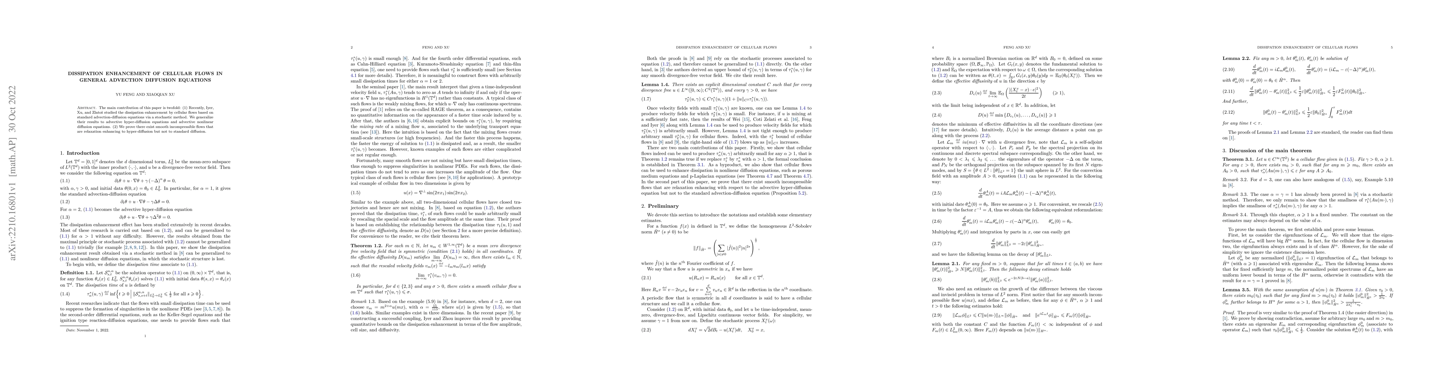 Thumbnail for Dissipation enhancement of cellular flows in general advection diffusion
  equations