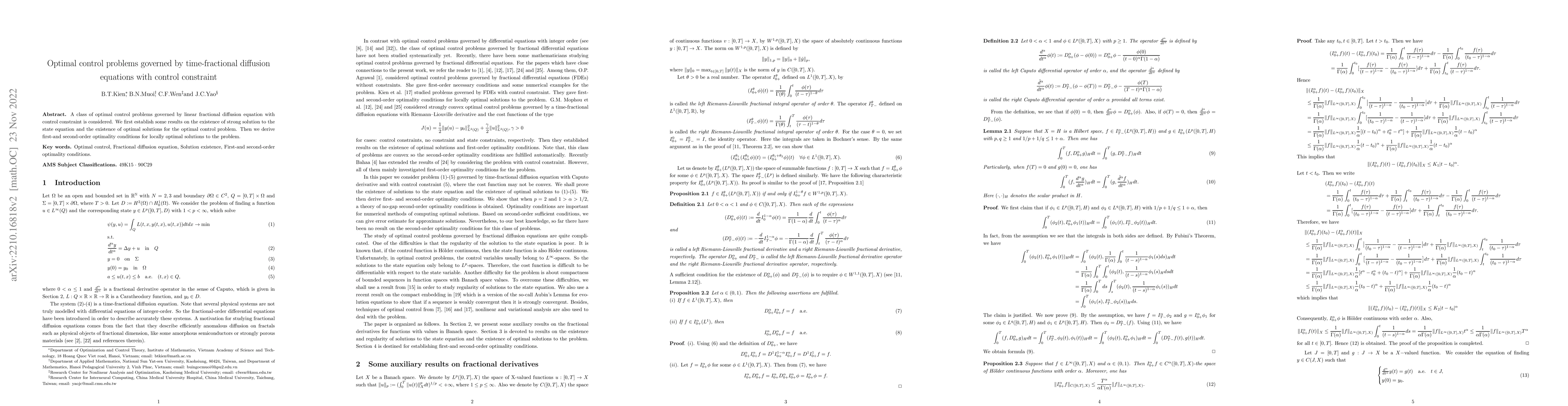 Thumbnail for Optimal control problems governed by time-fractional diffusion equations
  with control constraint