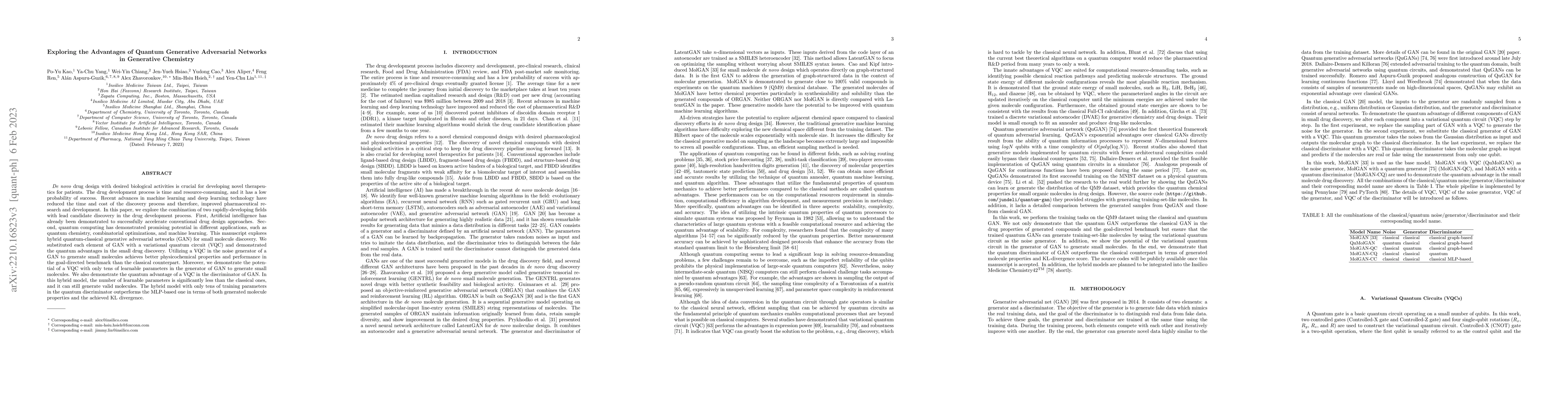 Thumbnail for Exploring the Advantages of Quantum Generative Adversarial Networks in
  Generative Chemistry