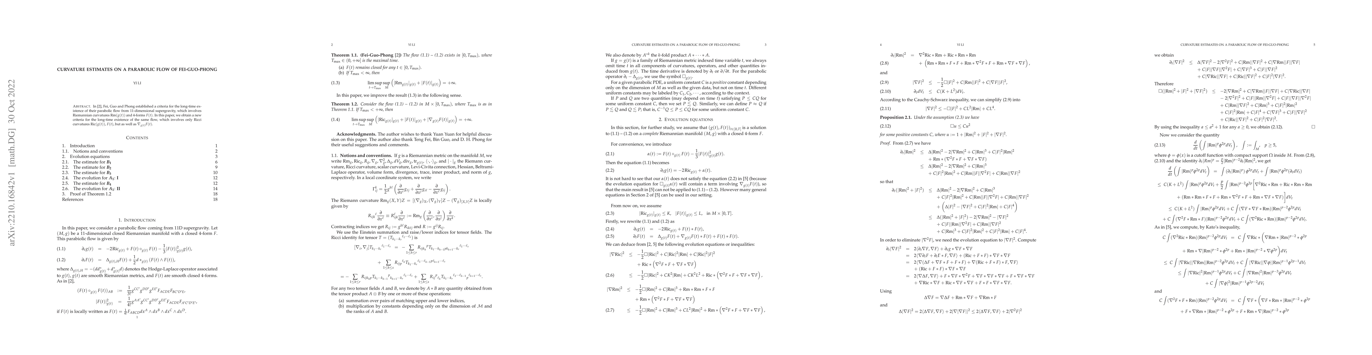 Thumbnail for Curvature estimates on a parabolic flow of Fei-Guo-Phong