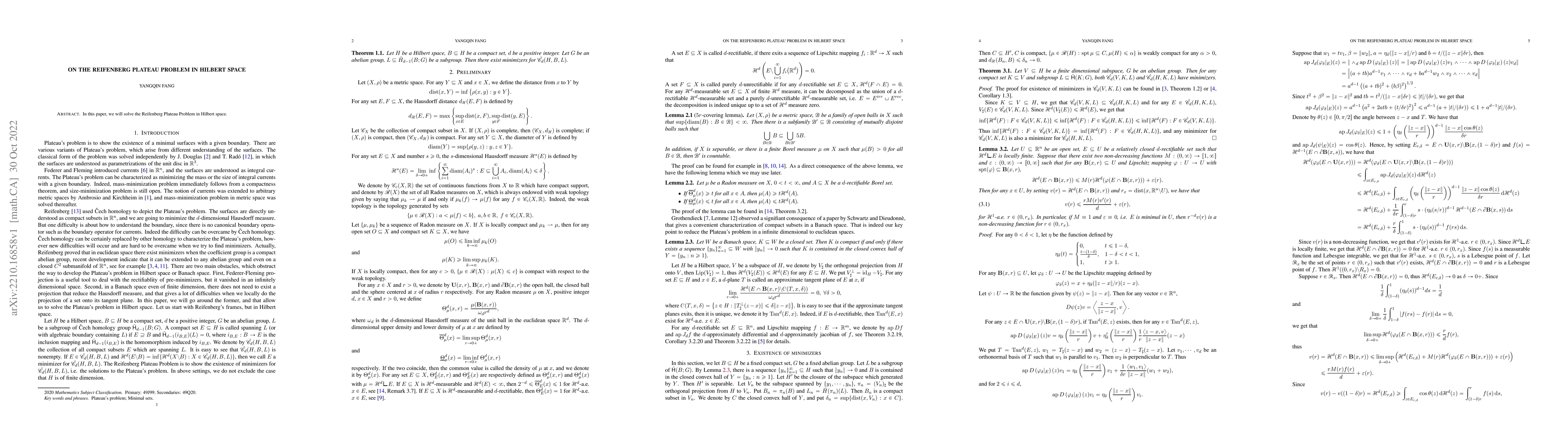 Thumbnail for On the Reifenberg Plateau Problem in Hilbert space