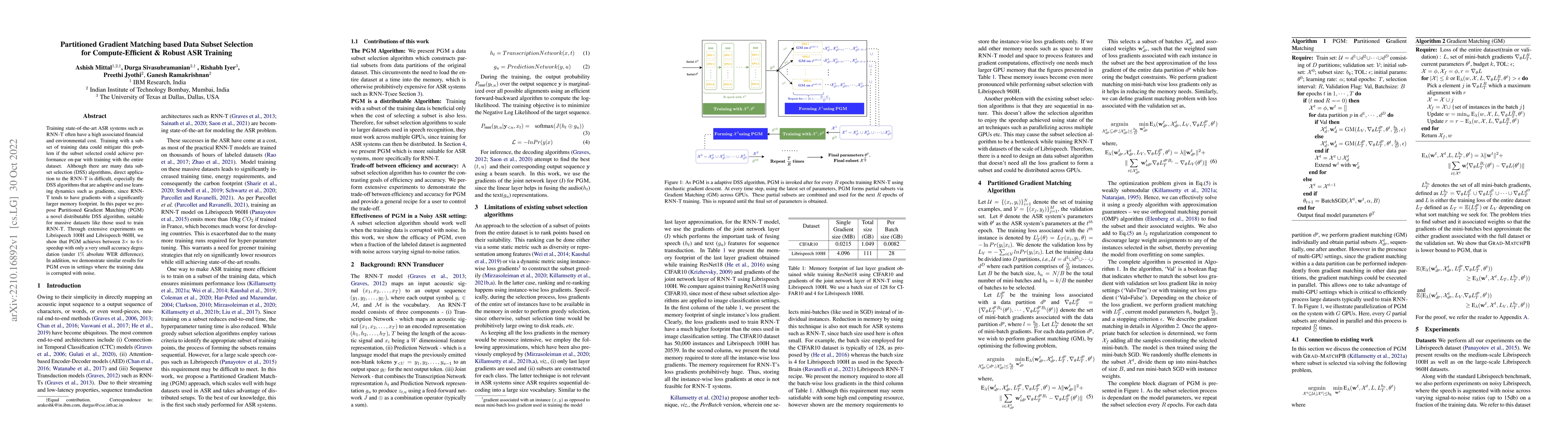 Thumbnail for Partitioned Gradient Matching-based Data Subset Selection for
  Compute-Efficient Robust ASR Training