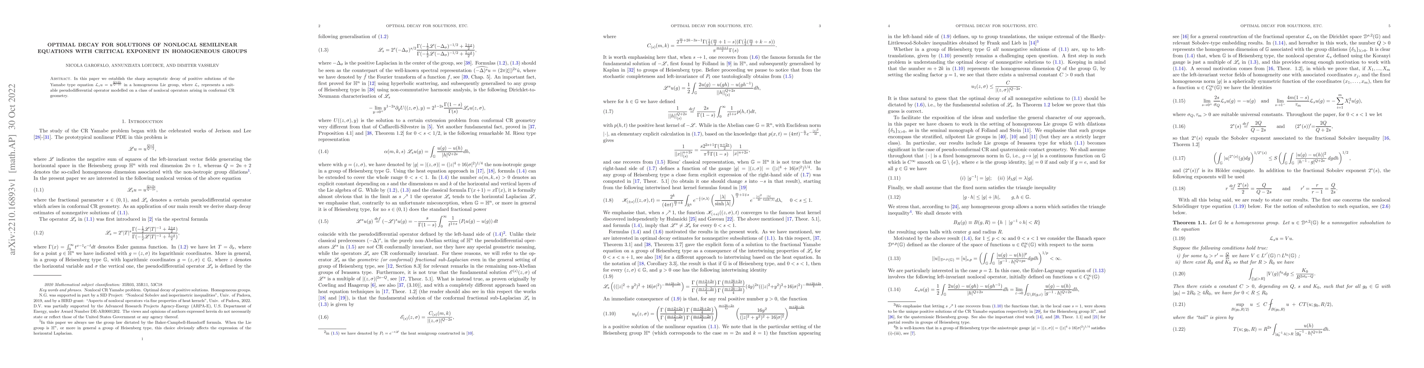 Thumbnail for Optimal decay for solutions of nonlocal semilinear equations with
  critical exponent in homogeneous group