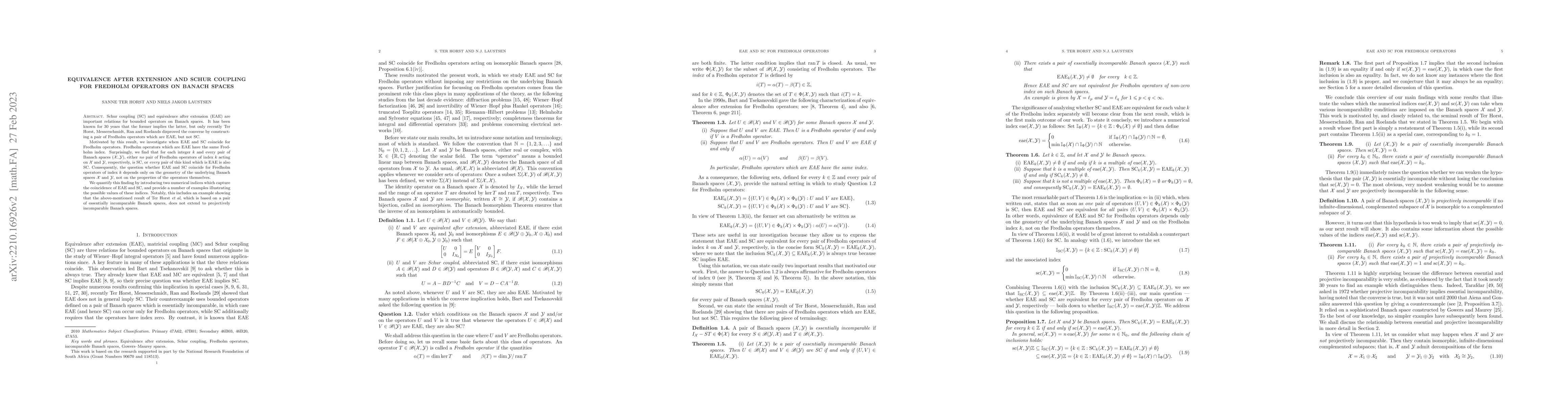 Thumbnail for Equivalence after extension and Schur coupling for Fredholm operators on
  Banach spaces