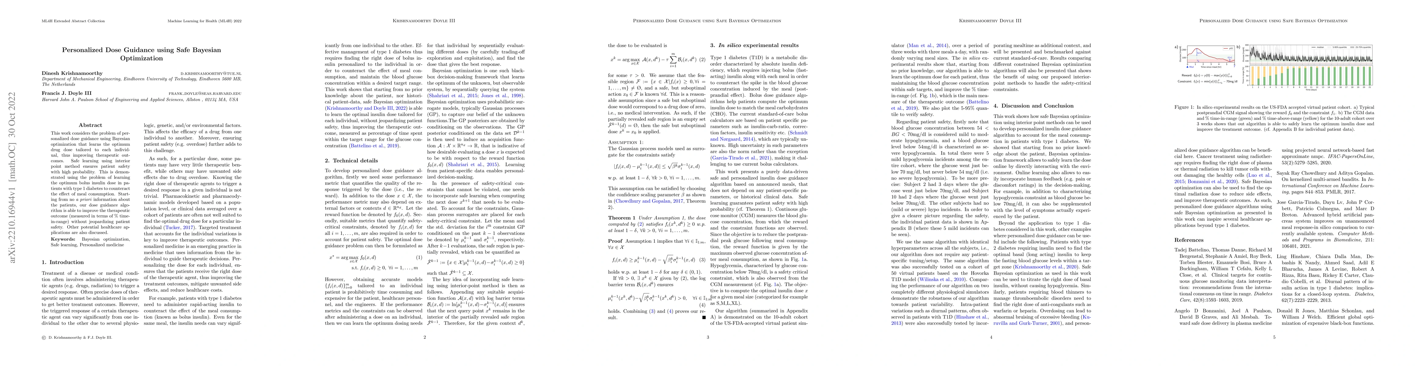 Thumbnail for Personalized Dose Guidance using Safe Bayesian Optimization