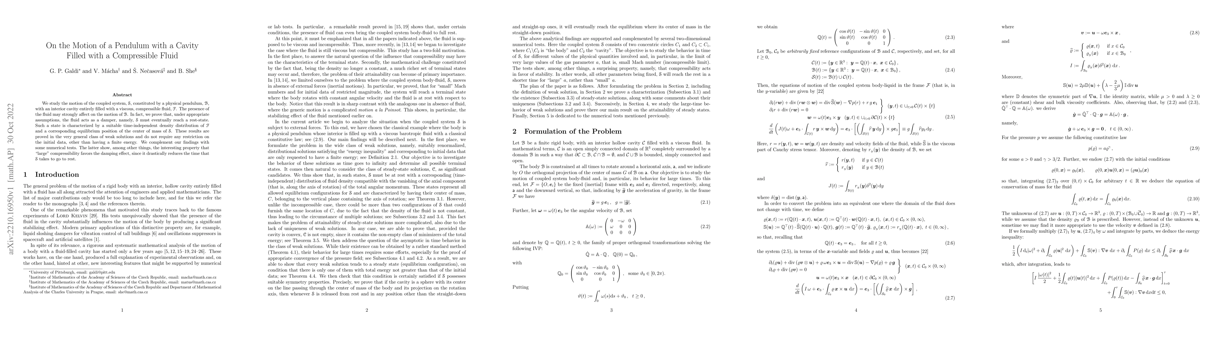 Thumbnail for On the Motion of a Pendulum with a Cavity Filled with a Compressible
  Fluid