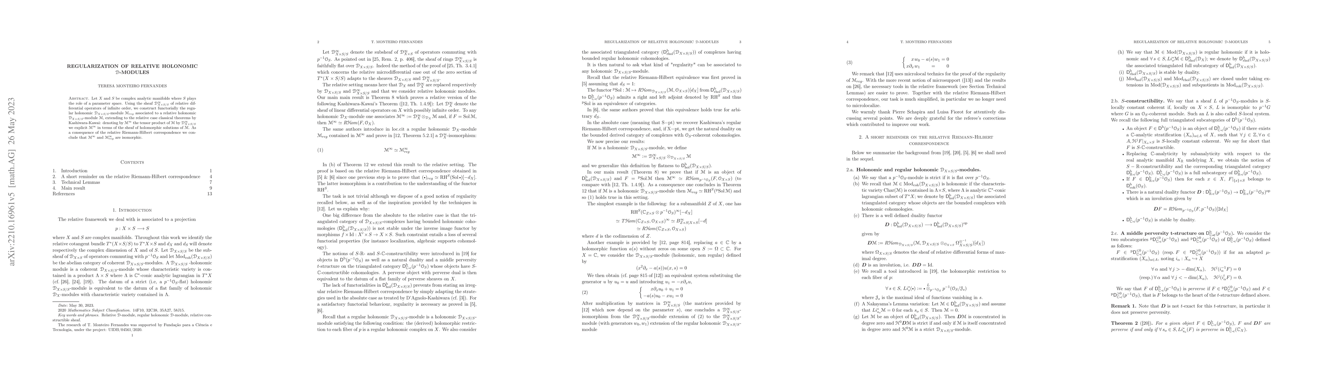 Thumbnail for Regularization of relative holonomic D-modules