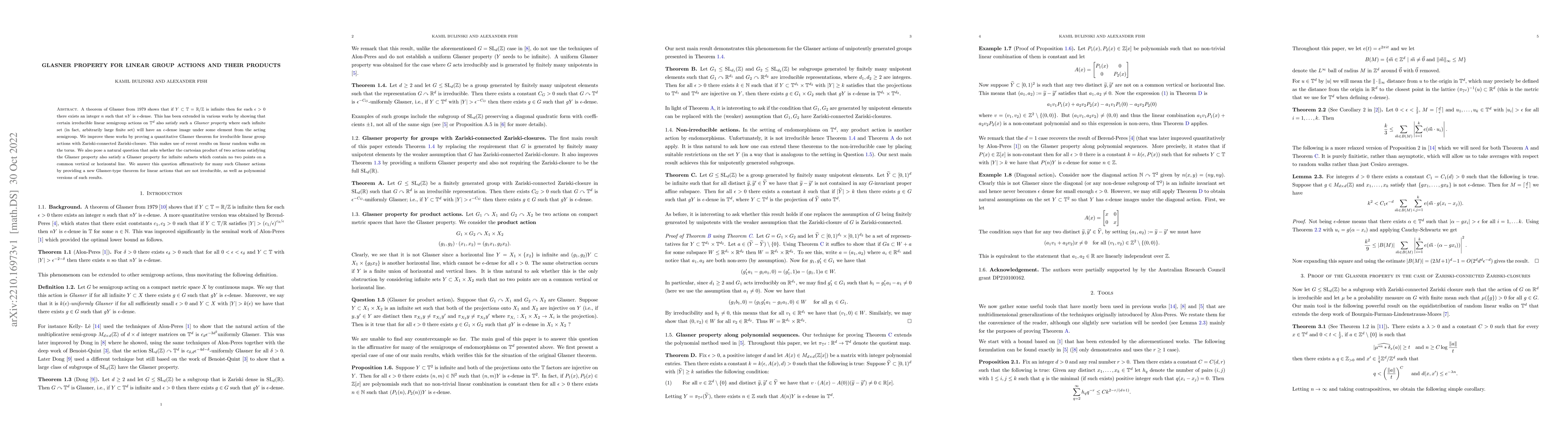 Thumbnail for Glasner property for linear group actions and their products
