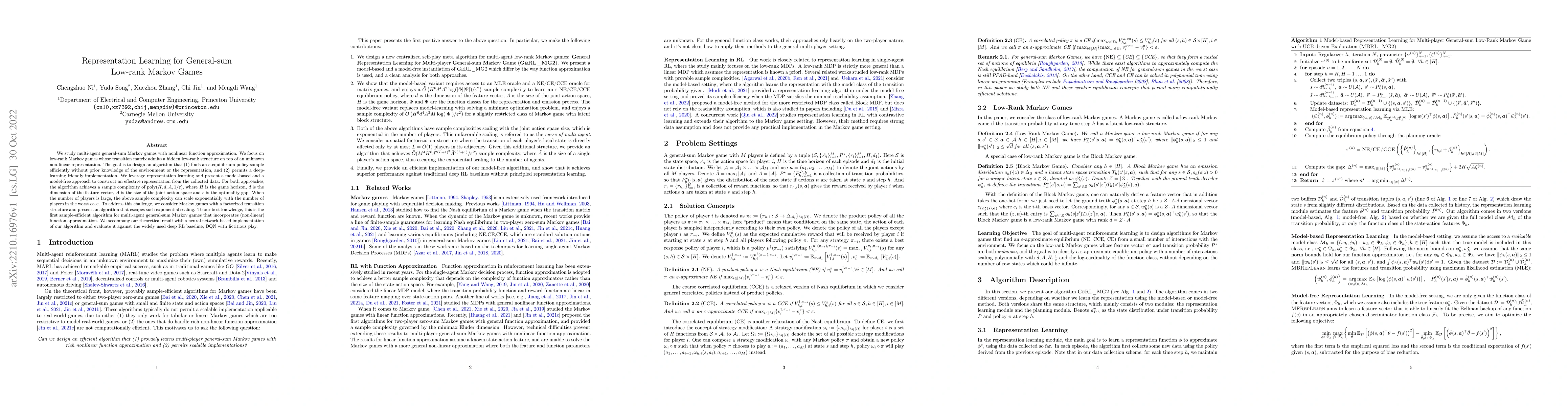 Thumbnail for Representation Learning for General-sum Low-rank Markov Games