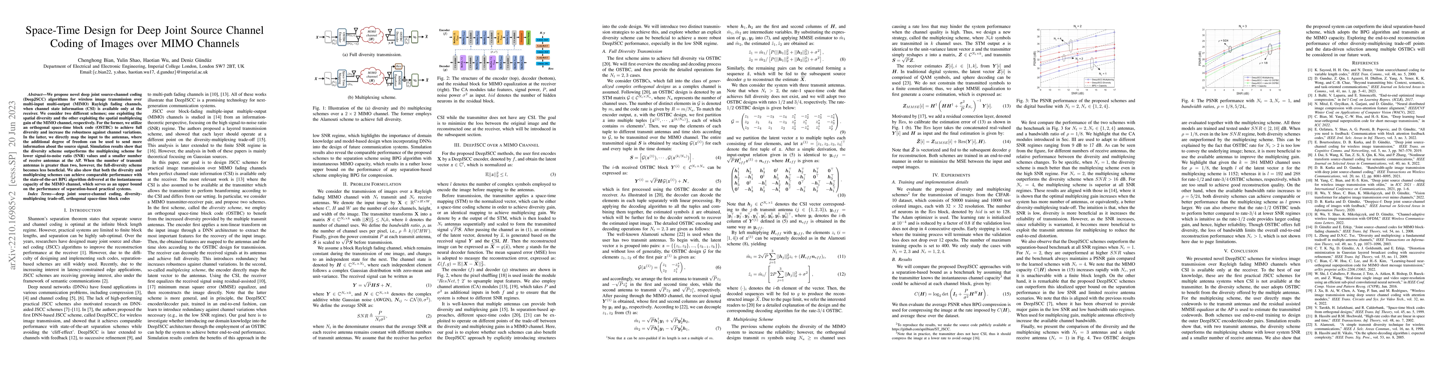 Thumbnail for Space-time design for deep joint source channel coding of images Over
  MIMO channels
