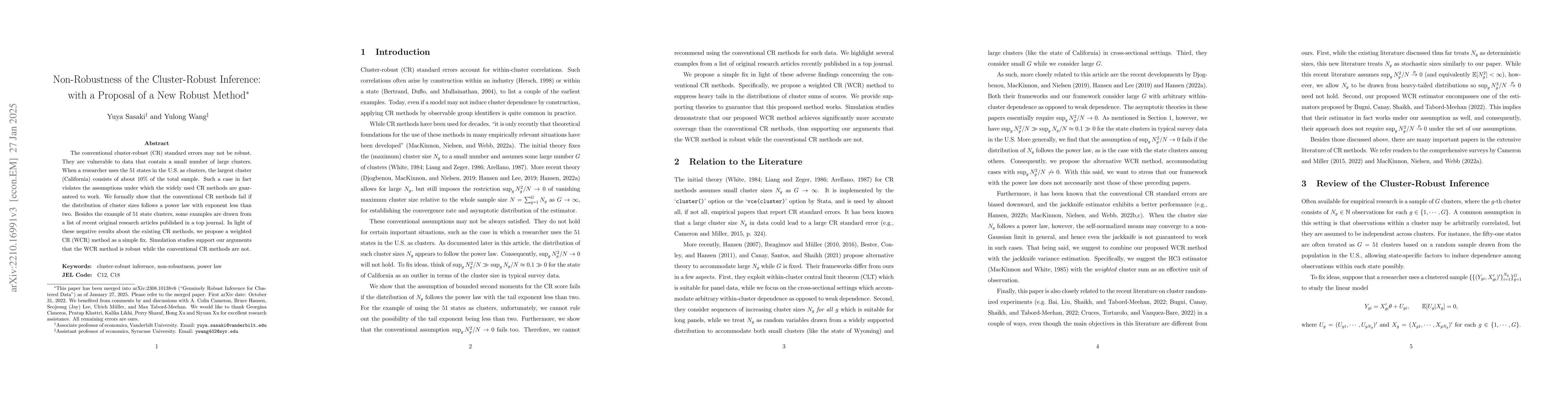 Thumbnail for Non-Robustness of the Cluster-Robust Inference: with a Proposal of a New
  Robust Method