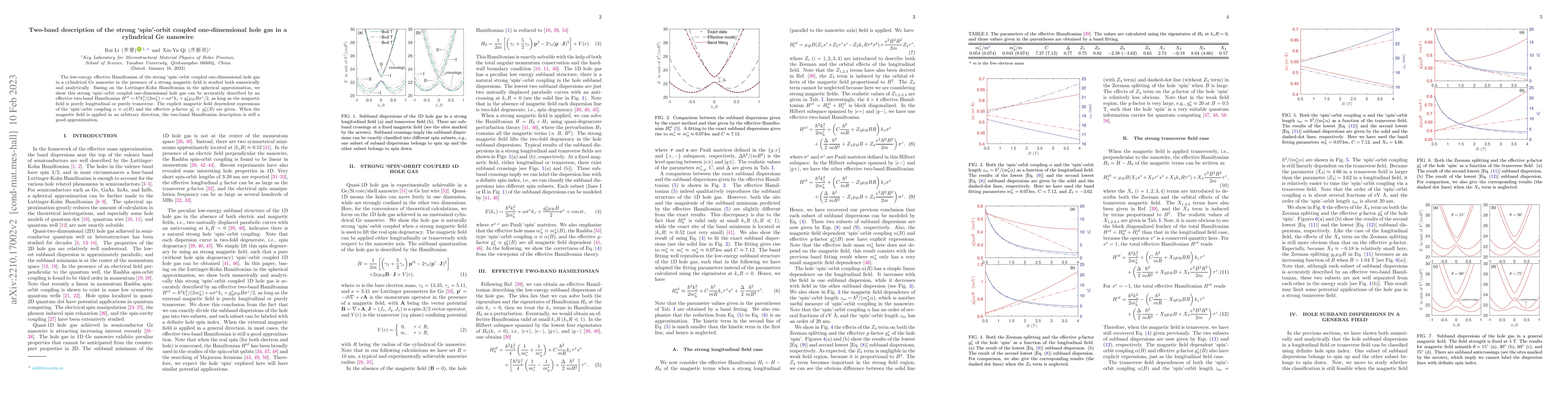 Thumbnail for Two-band description of the strong `spin'-orbit coupled one-dimensional
  hole gas in a cylindrical Ge nanowire