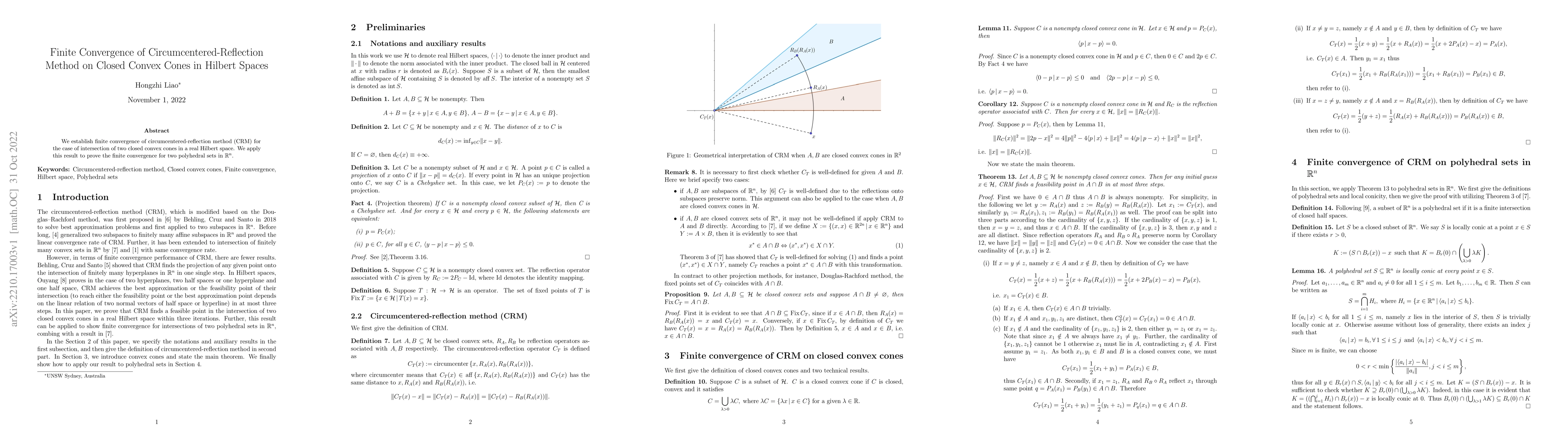 Thumbnail for Finite Convergence of Circumcentered-Reflection Method on Closed Convex
  Cones in Hilbert Spaces