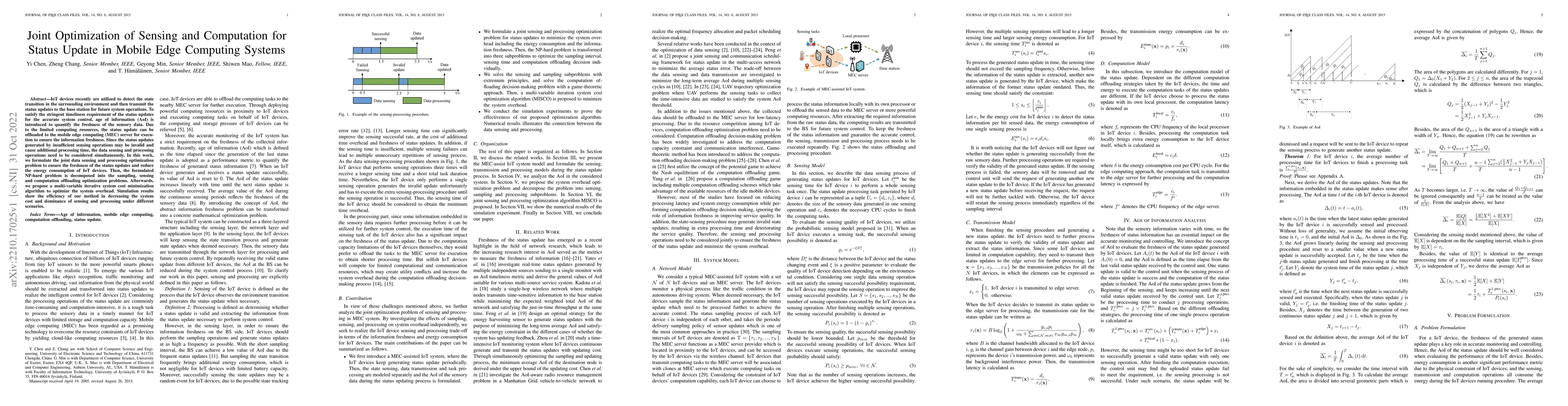Thumbnail for Joint Optimization of Sensing and Computation for Status Update in
  Mobile Edge Computing Systems