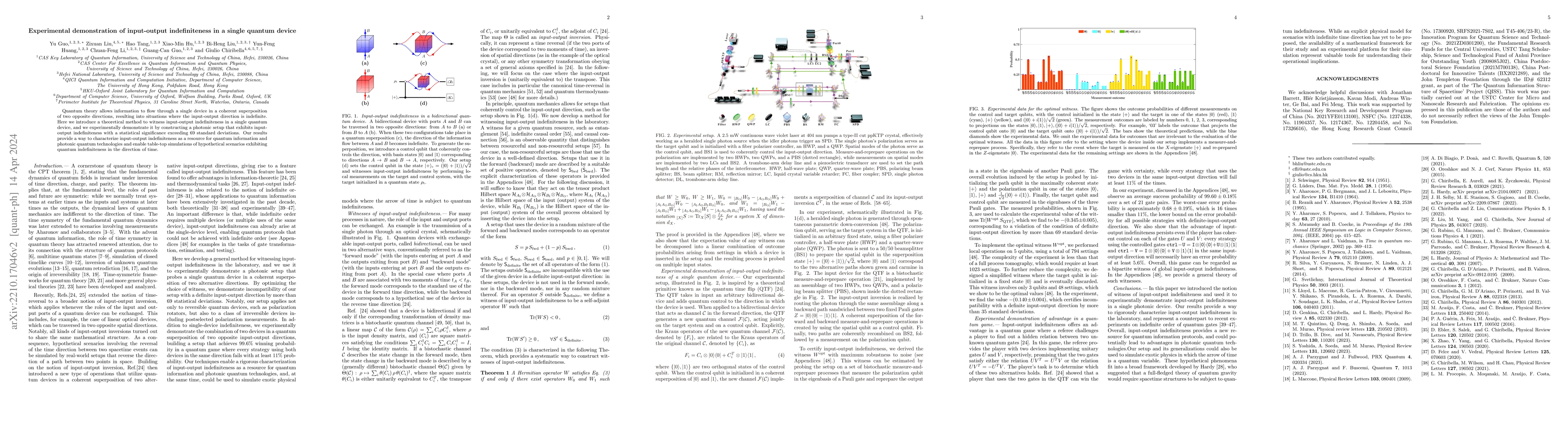 Thumbnail for Experimental demonstration of input-output indefiniteness in a single
  quantum device