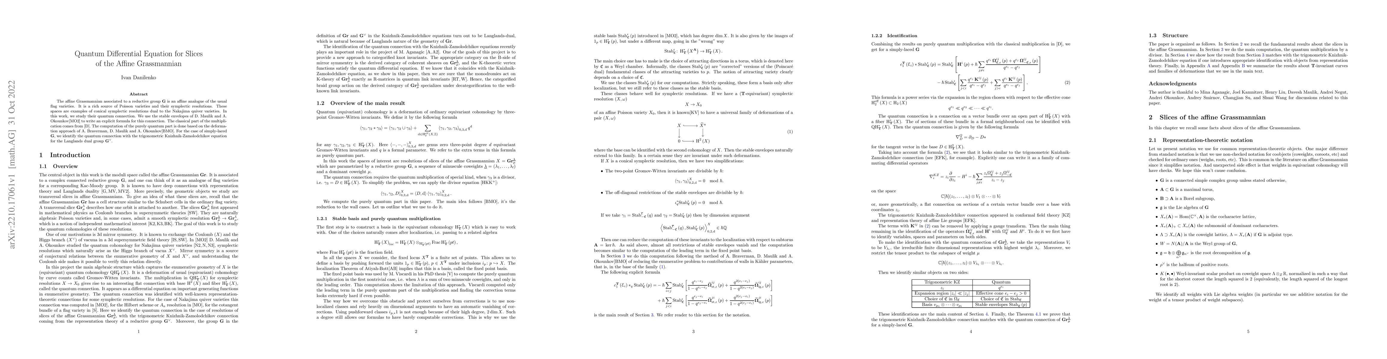 Thumbnail for Quantum Differential Equation for Slices of the Affine Grassmannian