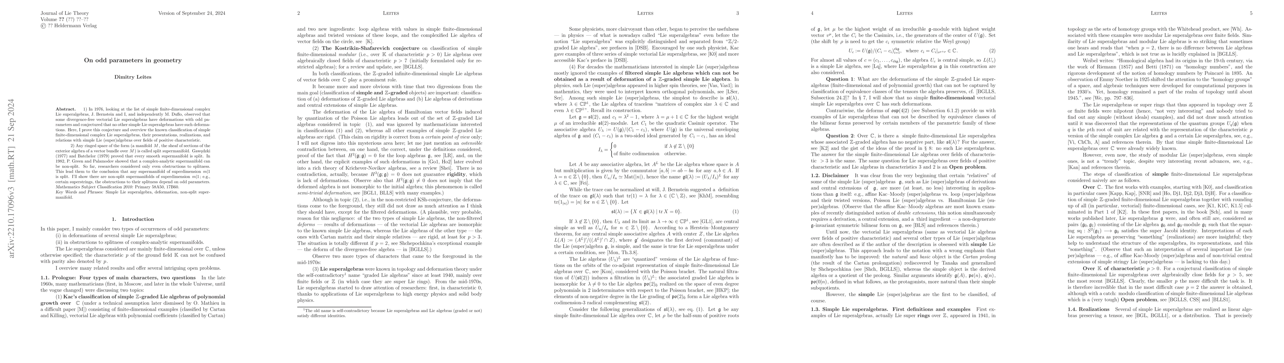 Thumbnail for On odd parameters in geometry